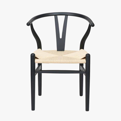 pacific lifestyle Quinn Black Beech Wood and Natural Paper Rope Dining Chair
