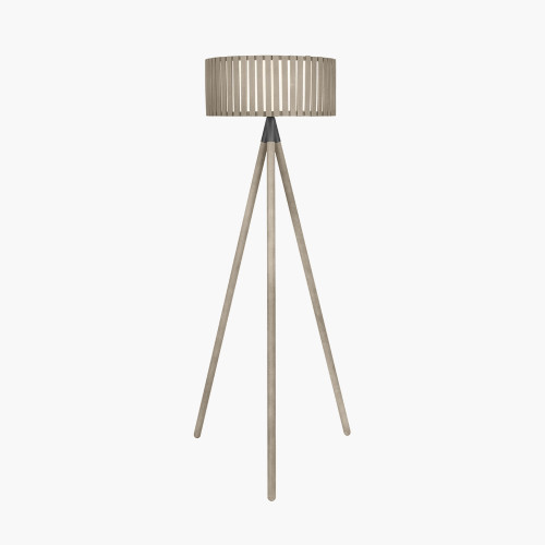 Pacific Lifestyle Rabanne Slatted Antique Wood Tripod Floor Lamp