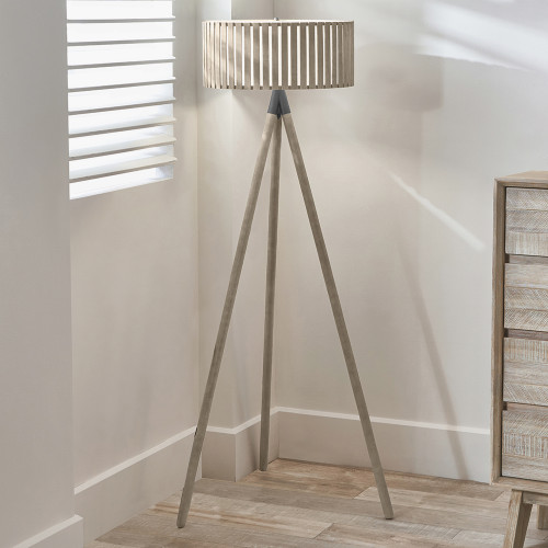 Pacific Lifestyle Rabanne Slatted Antique Wood Tripod Floor Lamp