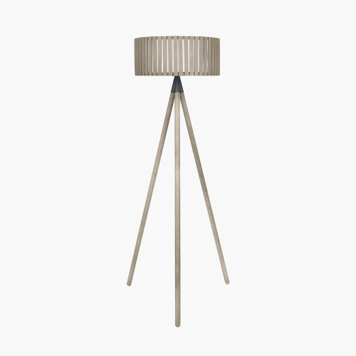 pacific lifestyle Rabanne Slatted Antique Wood Tripod Floor Lamp