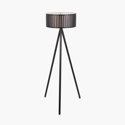 Pacific Lifestyle Rabanne Slatted Black Wood Tripod Floor Lamp