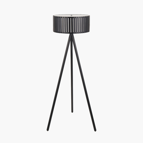 Pacific Lifestyle Rabanne Slatted Black Wood Tripod Floor Lamp