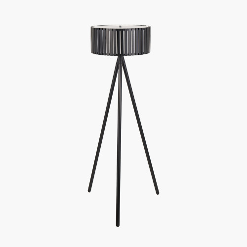 pacific lifestyle Rabanne Slatted Black Wood Tripod Floor Lamp