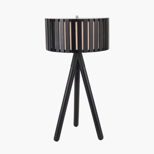 Pacific Lifestyle Rabanne Slatted Black Wood Tripod Table Lamp