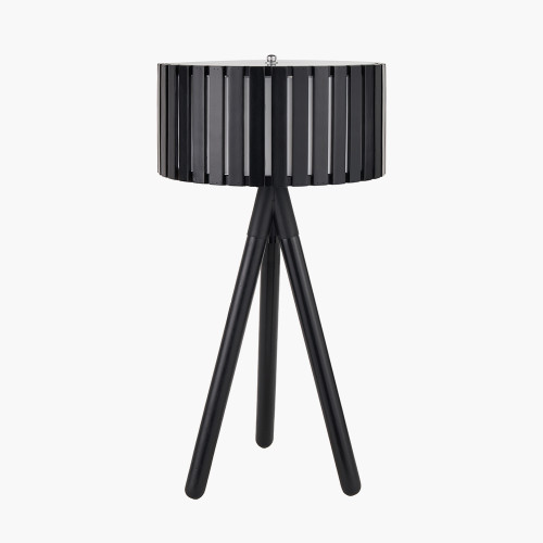 pacific lifestyle Rabanne Slatted Black Wood Tripod Table Lamp