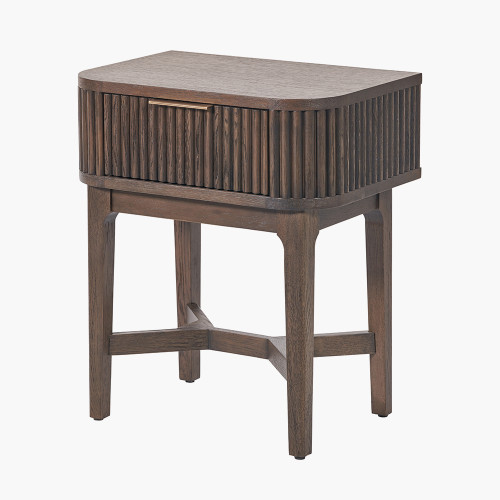 Pacific Lifestyle Raie Dark Brown Ribbed Oak And Pine Wood 1 Drawer Unit
