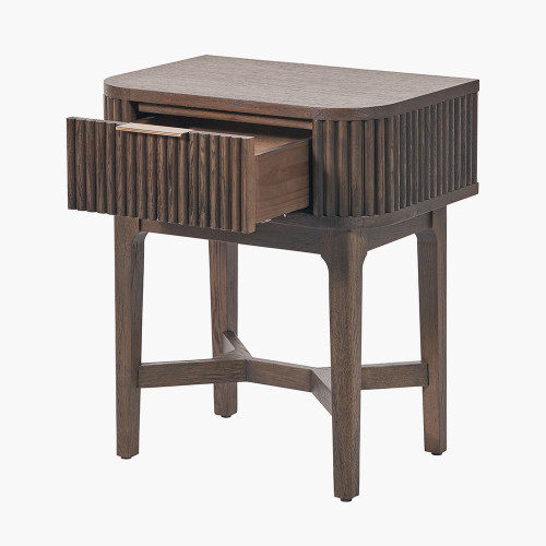 Pacific Lifestyle Raie Dark Brown Ribbed Oak And Pine Wood 1 Drawer Unit