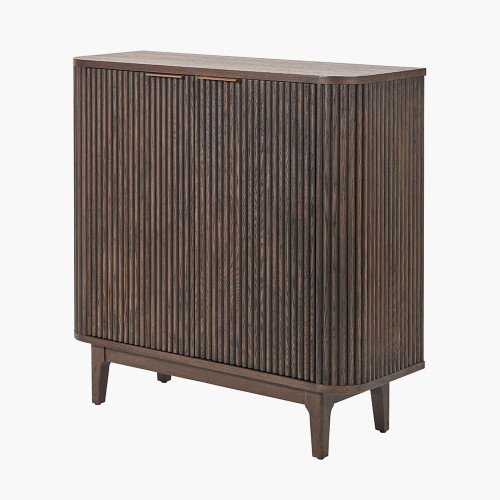 Pacific Lifestyle Raie Dark Brown Ribbed Oak And Pine Wood 2 Door Bar Cabinet
