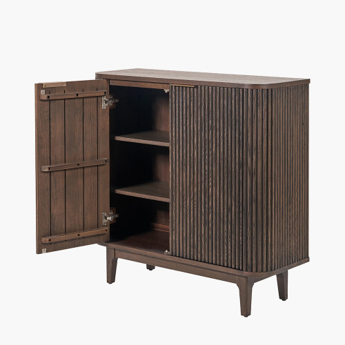Pacific Lifestyle Raie Dark Brown Ribbed Oak And Pine Wood 2 Door Bar Cabinet