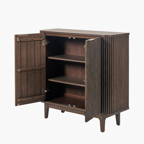 Pacific Lifestyle Raie Dark Brown Ribbed Oak And Pine Wood 2 Door Bar Cabinet