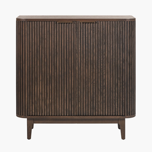 pacific lifestyle Raie Dark Brown Ribbed Oak and Pine Wood 2 Door Bar Cabinet