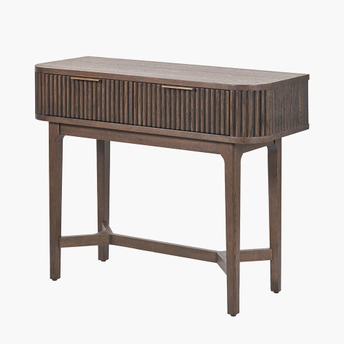 Pacific Lifestyle Raie Dark Brown Ribbed Oak And Pine Wood 2 Drawer Console Table