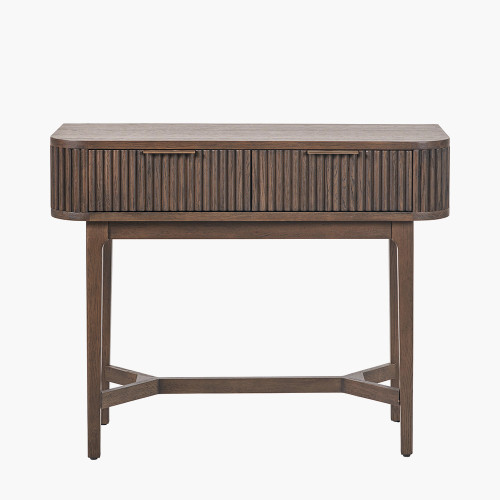 pacific lifestyle Raie Dark Brown Ribbed Oak and Pine Wood 2 Drawer Console Table