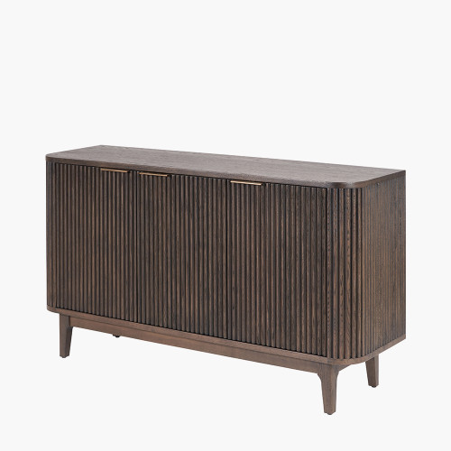Pacific Lifestyle Raie Dark Brown Ribbed Oak & Pine Wood 3 Door Sideboard