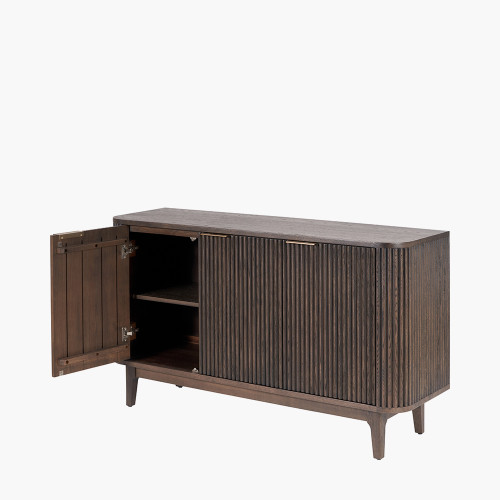 Pacific Lifestyle Raie Dark Brown Ribbed Oak & Pine Wood 3 Door Sideboard