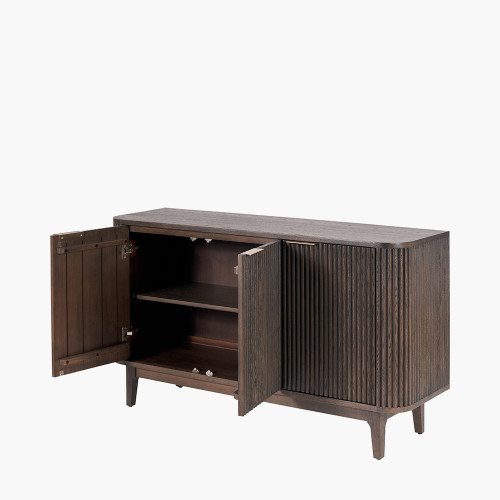 Pacific Lifestyle Raie Dark Brown Ribbed Oak & Pine Wood 3 Door Sideboard