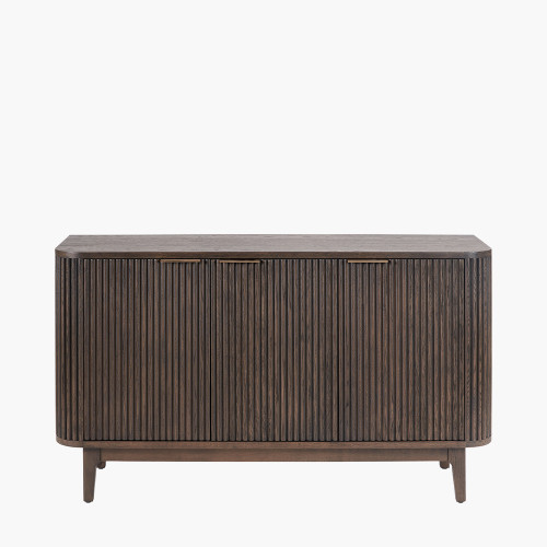 pacific lifestyle Raie Dark Brown Ribbed Oak & Pine Wood 3 Door Sideboard
