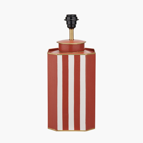 Pacific Lifestyle Raya Cinnamon And White Hand Painted Metal Table Lamp Base With Lino 40cm White Self Lined Linen Cylinder Lampshade
