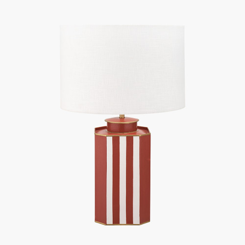 pacific lifestyle Raya Cinnamon and White Hand Painted Metal Table Lamp Base with Lino 40cm White Self Lined Linen Cylinder Lampshade
