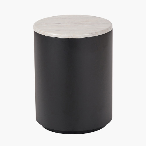Pacific Lifestyle Remy White Marble Effect And Black Metal Storage Side Table