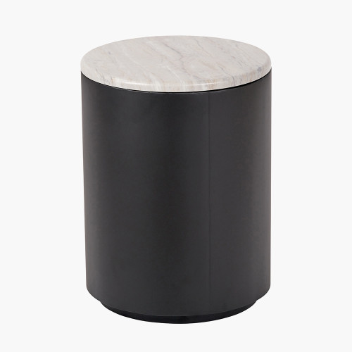 pacific lifestyle Remy White Marble Effect and Black Metal Storage Side Table