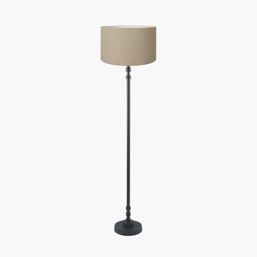 pacific lifestyle Rhode Matt Black Stick Metal Floor Lamp Base with Henry 40cm Taupe Handloom Cylinder Lampshade