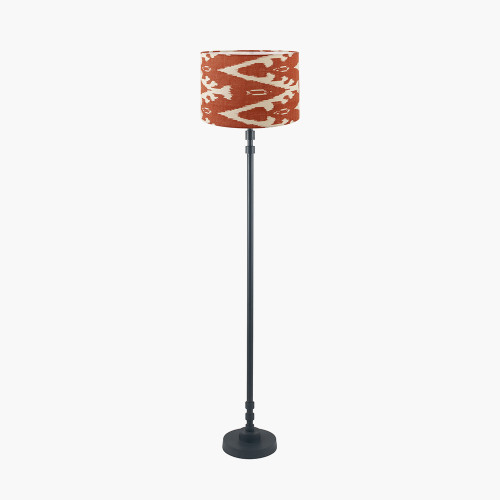 pacific lifestyle Rhode Matt Black Stick Metal Floor Lamp Base with Lars 40cm Cinnamon Ikat Patterned Cylinder Lampshade