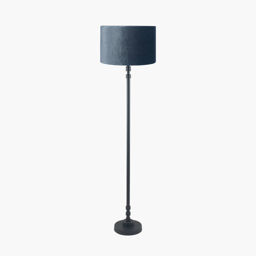 pacific lifestyle Rhode Matt Black Stick Metal Floor Lamp Base with Bow 40cm Slate Velvet Cylinder Lampshade