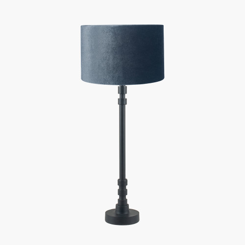 pacific lifestyle Rhode Matt Black Stick Metal Table Lamp Base with Bow 30cm Slate Velvet Cylinder Lampshade