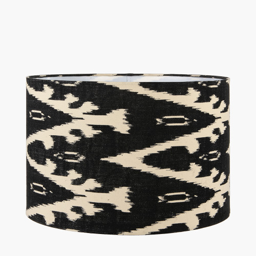 Pacific Lifestyle Rhode Matt Black Stick Metal Table Lamp Base With Lars 30cm Black Ikat Patterned Cylinder Lampshade