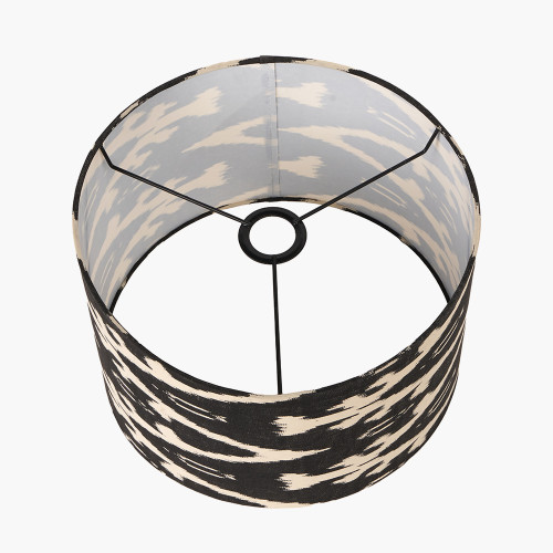 Pacific Lifestyle Rhode Matt Black Stick Metal Table Lamp Base With Lars 30cm Black Ikat Patterned Cylinder Lampshade