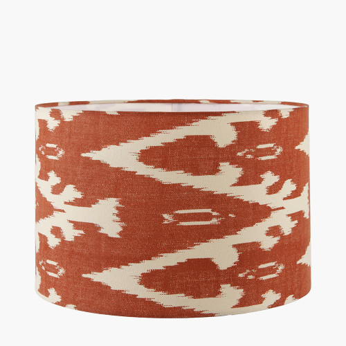 Pacific Lifestyle Rhode Matt Black Stick Metal Table Lamp Base With Lars 30cm Cinnamon Ikat Patterned Cylinder Lampshade