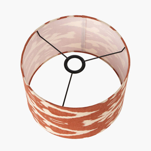 Pacific Lifestyle Rhode Matt Black Stick Metal Table Lamp Base With Lars 30cm Cinnamon Ikat Patterned Cylinder Lampshade