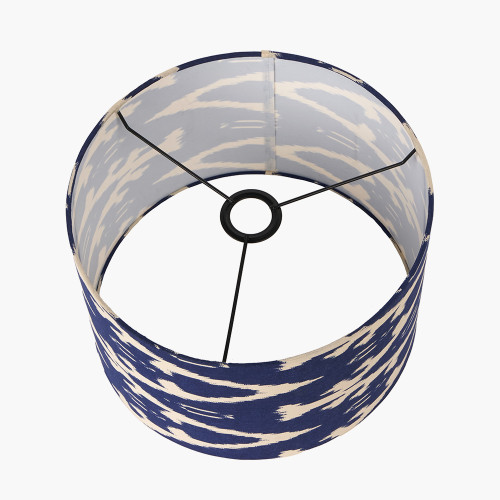 Pacific Lifestyle Rhode Matt Black Stick Metal Table Lamp Base With Lars 30cm Ocean Blue Ikat Patterned Cylinder Lampshade