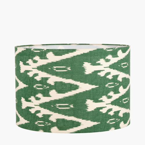 Pacific Lifestyle Rhode Matt Black Stick Metal Table Lamp Base With Lars 30cm Racing Green Ikat Patterned Cylinder Lampshade