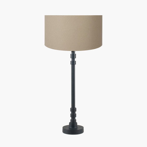 pacific lifestyle Rhode Matt Black Stick Metal Table Lamp Base with Henry 30cm Taupe Handloom Cylinder Lampshade