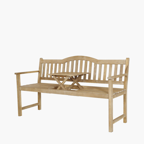 Pacific Lifestyle Richmond Light Teak Outdoor Bench With Pop Up Table