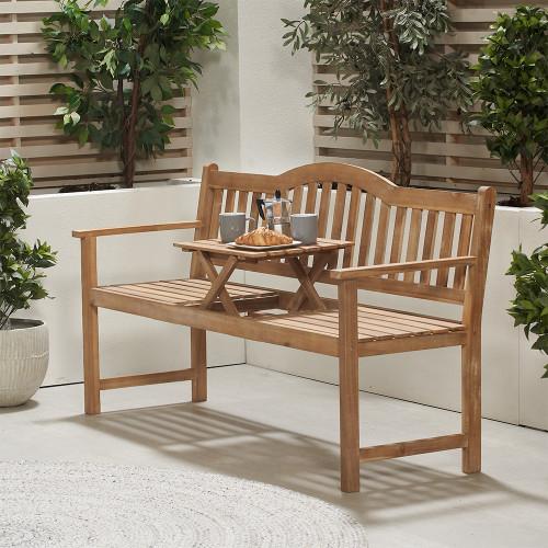 Pacific Lifestyle Richmond Light Teak Outdoor Bench With Pop Up Table