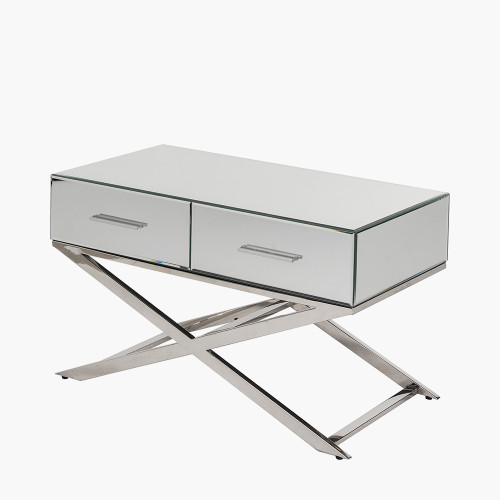 Pacific Lifestyle Rocco Mirrored Glass And Silver Metal Coffee Table