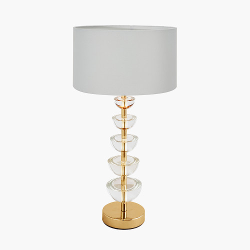 pacific lifestyle Rosa Glass and Antique Brass Table Lamp Base with Harry 30cm Ivory Cotton Mix Cylinder Lampshade