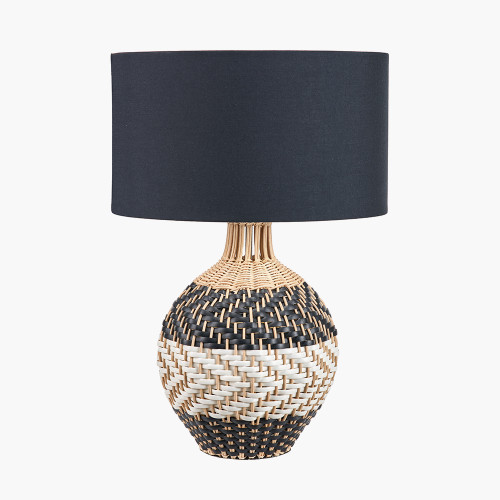 Pacific Lifestyle Rowan Natural Rattan Black And White Woven Table Lamp