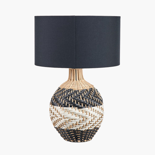 Pacific Lifestyle Rowan Natural Rattan Black And White Woven Table Lamp