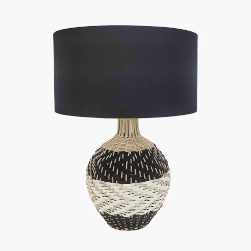 pacific lifestyle Rowan Natural Rattan Black and White Woven Table Lamp