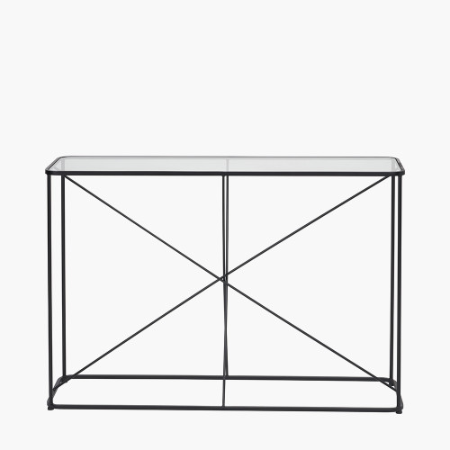 pacific lifestyle Roxy Glass and Black Metal Console Table pacific lifestyle Roxy Glass and Black Metal Console Table