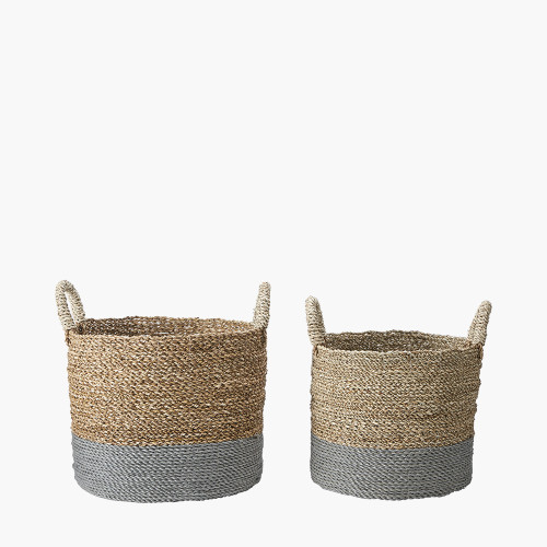 Pacific Lifestyle S/2 Banana Leaf Two Tone Natural And Grey Baskets