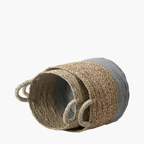 Pacific Lifestyle S/2 Banana Leaf Two Tone Natural And Grey Baskets