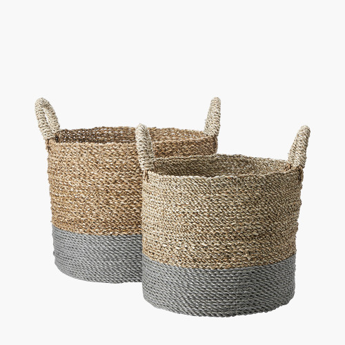 pacific lifestyle S/2 Banana Leaf Two Tone Natural and Grey Baskets
