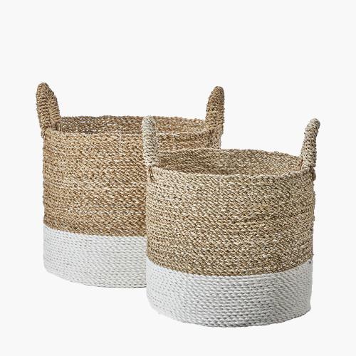 Pacific Lifestyle S/2 Banana Leaf Two Tone Natural And White Baskets