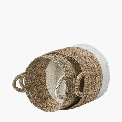 Pacific Lifestyle S/2 Banana Leaf Two Tone Natural And White Baskets