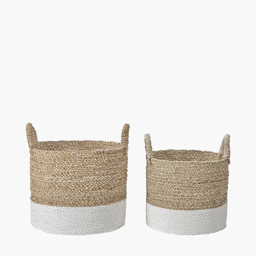 pacific lifestyle S/2 Banana Leaf Two Tone Natural and White Baskets